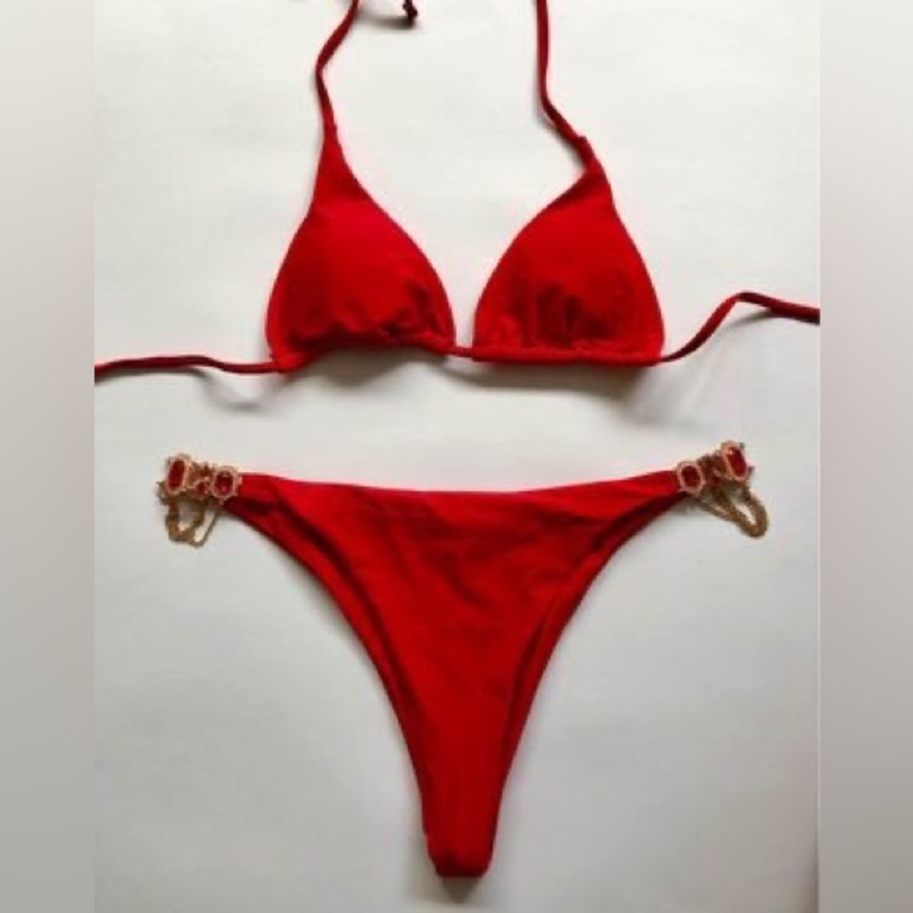Women’s Red Jeweled Bling Bikini Swimsuit Set Size XLarge